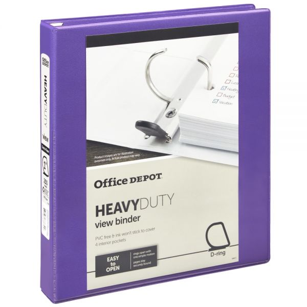 Heavy-Duty View 3-Ring Binder, 1" D-Rings, Purple