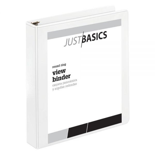 Just Basics Basic View 3-Ring Binder, 1 1/2" Round Rings, White