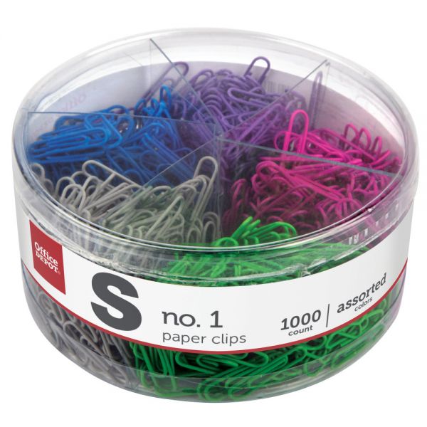 Paper Clips, Tub Of 1000, No. 1, Assorted Colors