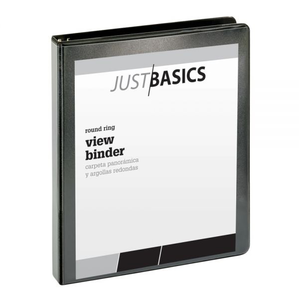 Just Basics Basic View 3-Ring Binder, 1" Round Rings, Black