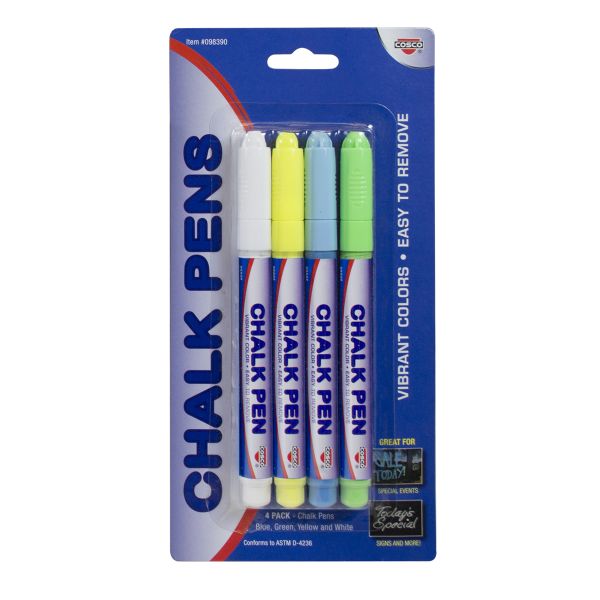 Cosco Chalk Marker, White, Green, Blue, Yellow